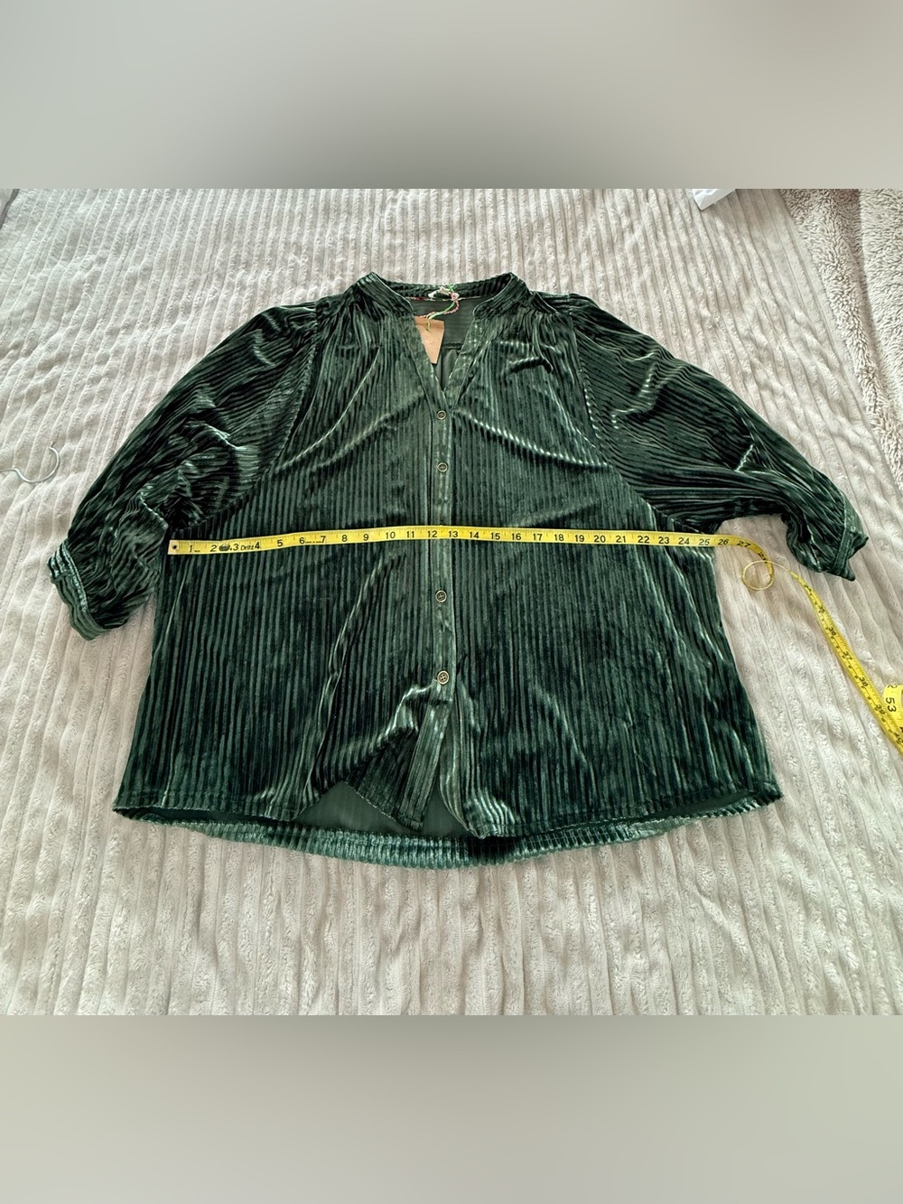 Umgee Deep Green Velvet Button-Down Blouse